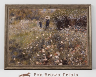 Vintage Meadow Oil Painting Print: Wildflower Field Art (Printable Download)