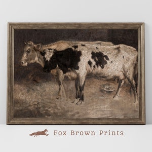 Vintage koeschilderij: boerderijdierenprint (digitale download)