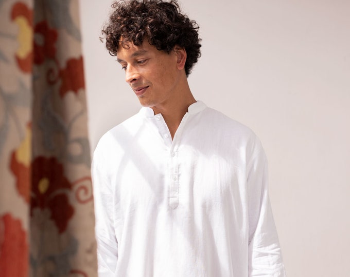 Nightshirt for Men - White | Handmade, skin friendly & soft | 100% Organic Cotton