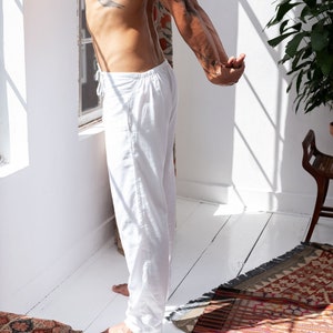 Pantalon de survêtement Blanc bas de pyjama pour homme léger, ample et exceptionnellement doux, en coton 100 % coton biologique image 1