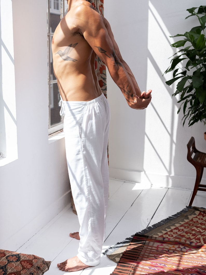 Lounge Pants White light, loose fitting and exceptionally soft men's pyjama bottoms, cotton 100% Organic Cotton image 1