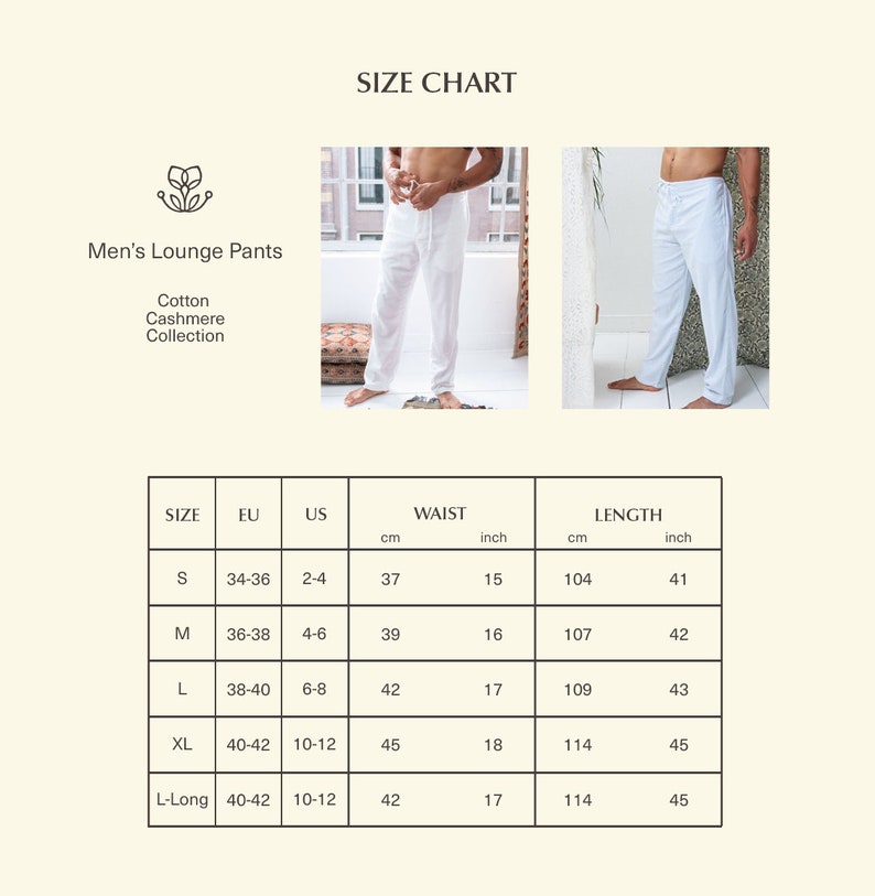 Pantalones Lounge Blanco / pantalones de pijama para hombre ligeros, holgados y excepcionalmente suaves, algodón / 100% algodón orgánico imagen 5
