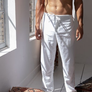 Pantalones Lounge Blanco / pantalones de pijama para hombre ligeros, holgados y excepcionalmente suaves, algodón / 100% algodón orgánico imagen 2