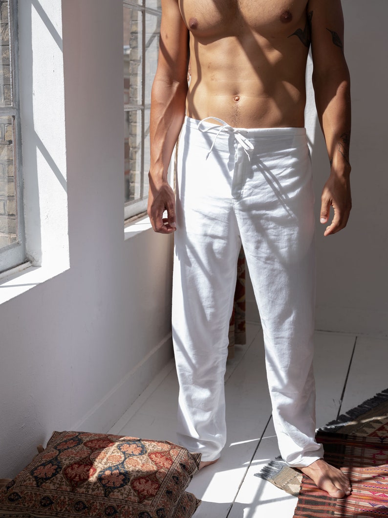 Lounge Pants White light, loose fitting and exceptionally soft men's pyjama bottoms, cotton 100% Organic Cotton image 2