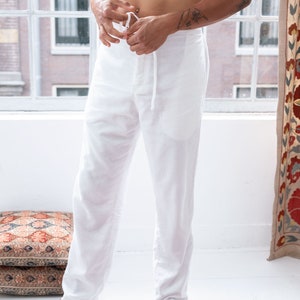 Pantalon de survêtement Blanc bas de pyjama pour homme léger, ample et exceptionnellement doux, en coton 100 % coton biologique image 3