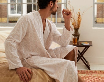 Dressing Gown - Beige Bloom | 100% Organic Cotton