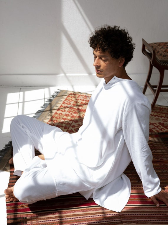 premium quality handmade & ultra-soft White Khasto Yoga-Meditation Homesuit