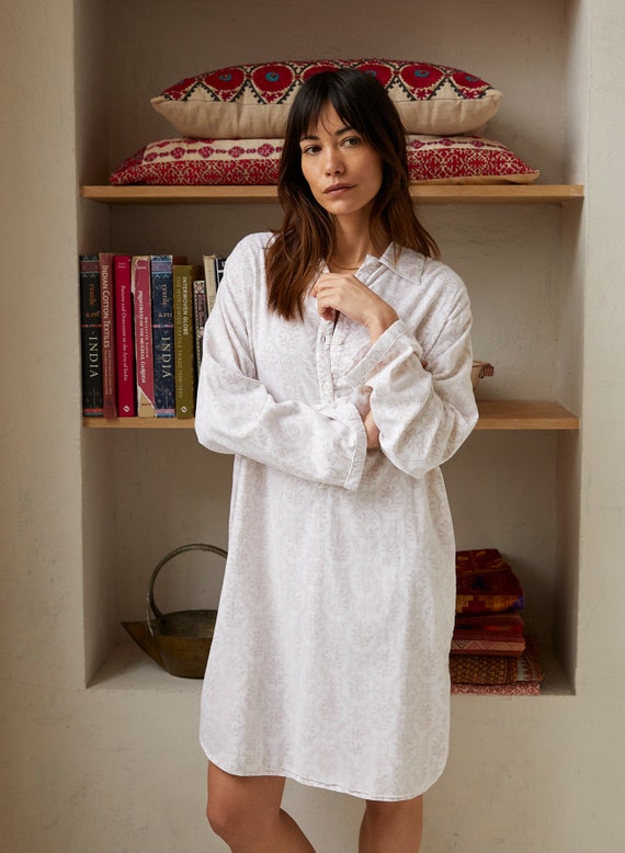 Nightgown for Women Beige Bloom Soft Skin friendly 100 Organic Cotton Etsy UK