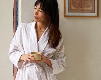 Dressing Gown - Beige Bloom | 100% Organic Cotton