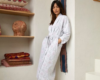 Dressing gown for women - Red Morris Flower |   oft & skin-friendly | 100% Organic Cotton