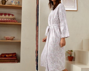 Light Robe for Women - handmade, premium quality & ultra-soft Dressing Gown (Floral) | 100% Organic Cotton