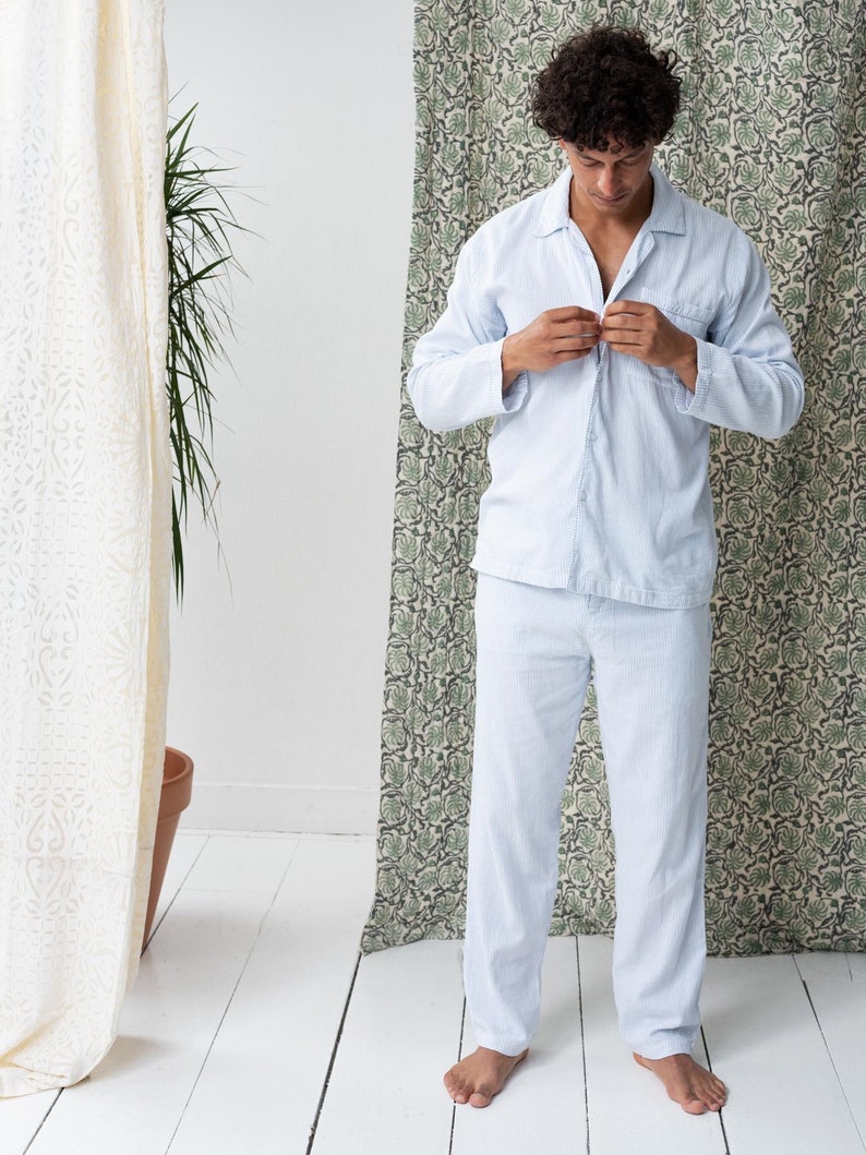 Pajamas for Men Blue Stripes Made of Certified Organic Etsy UK