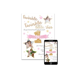 Twinkle Star Geburtstags-Einladung: Gold & Pink (Digital)