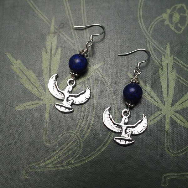 Isis & Lapis Lazuli Earrings - Egyptian Goddess - Sterling SIlver, Pagan, Wicca, Queen of Magic