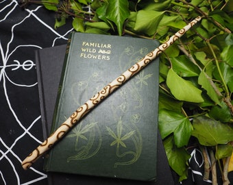 English Willow Wood Spiral Wand - with Bag - Seership & Divination -  for Pagans, Wiccans, Witchcraft, Ritual, Magic, Pyrography