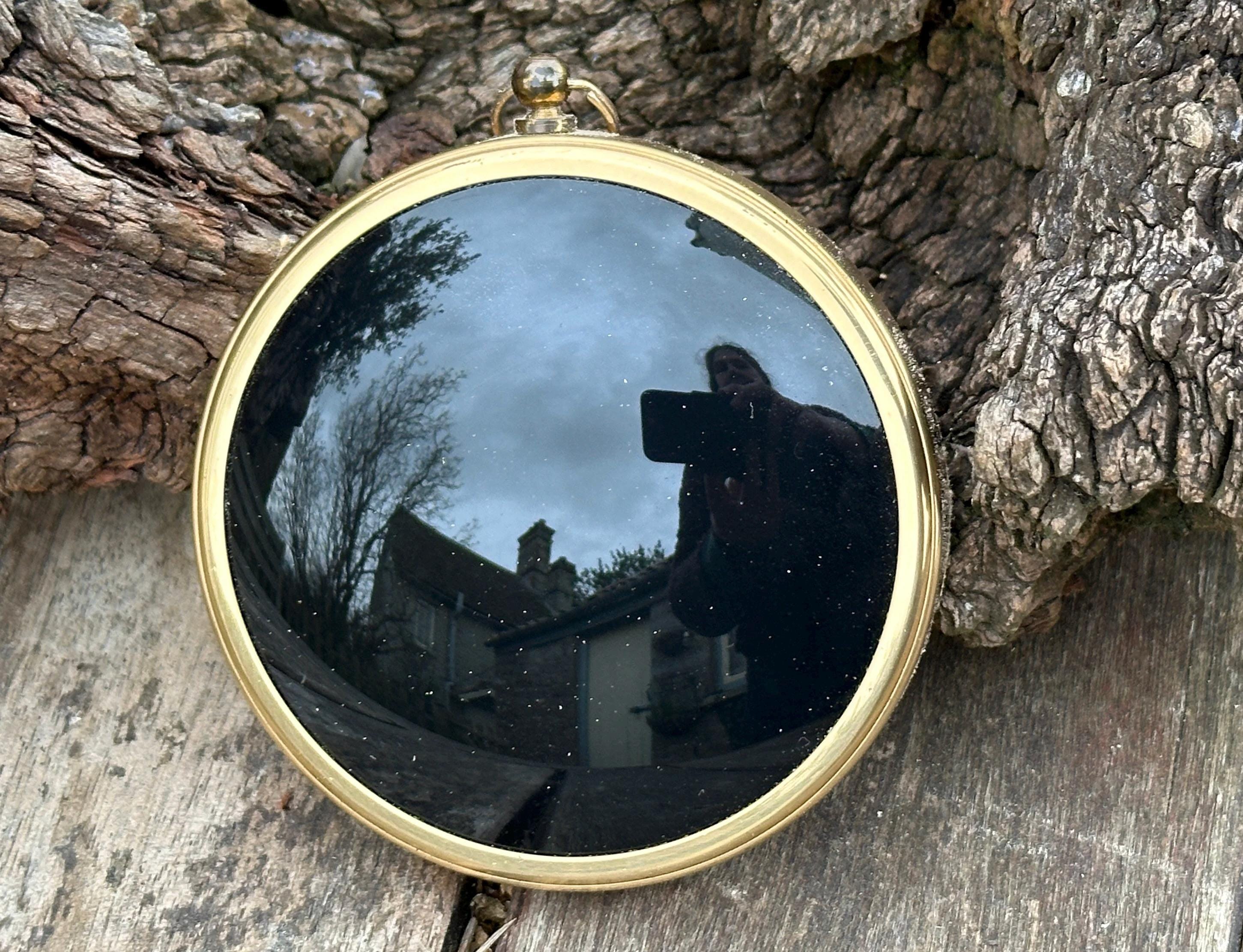 Miroir divinatoire incurvé noir - recyclé, vintage - païen, wicca, sorcellerie, rituel, magie, miroir sombre