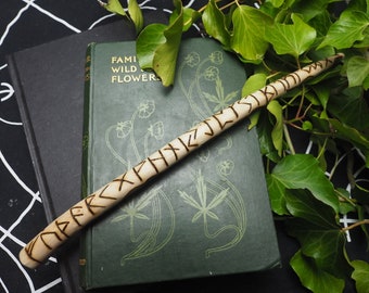 Ash Wood Runic Wand - with Bag - for Pagans, Wiccans, Witchcraft, Ritual, Magic, Pyrography, Norse