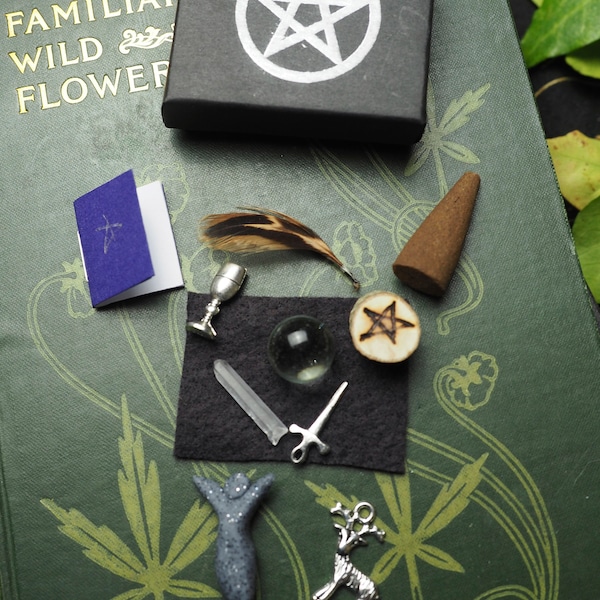 Pocket-Sized Wiccan Altar Set  - Wand, Athame, Chalice, Pentacle - For the Travelling Witch - Witchcraft