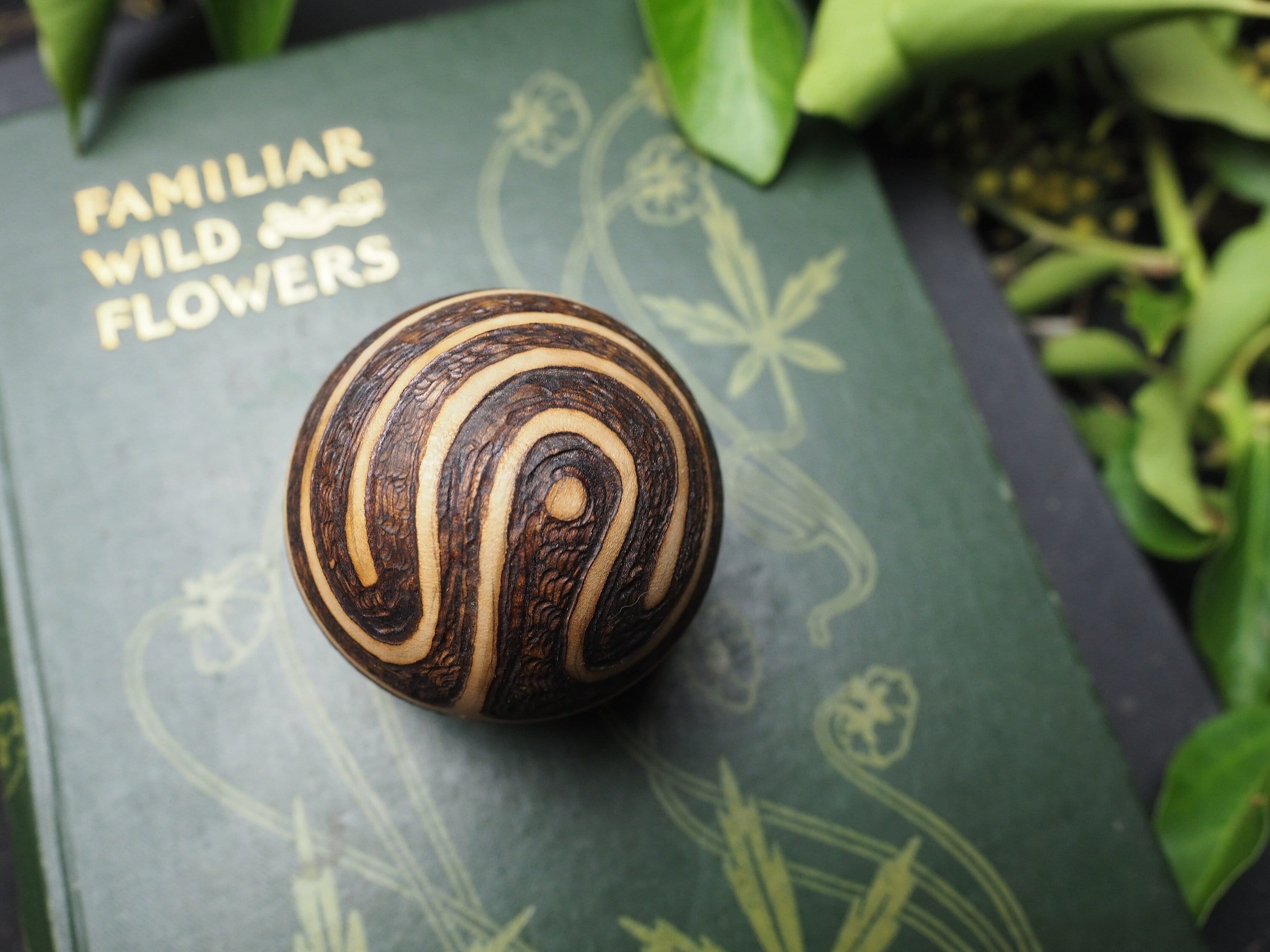 Wooden Labyrinth Meditation Sphere - Pagan, Wicca, Witchcraft, Easter, Tintagel, Pyrography
