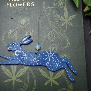 Small Blue Star Hare or Rabbit Yule Ornament -  Pagan, Wicca, Witchcraft, Hanging Decoration