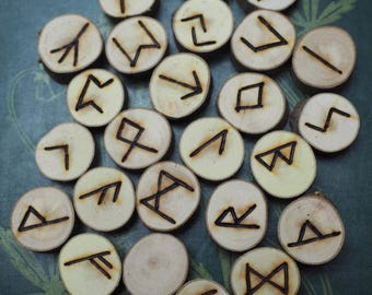 English Hawthorn WOOD Runes - 25 Elder Futhark Runes - Pagan, Norse, Witchcraft, Divination, Handmade, Ogham Tree