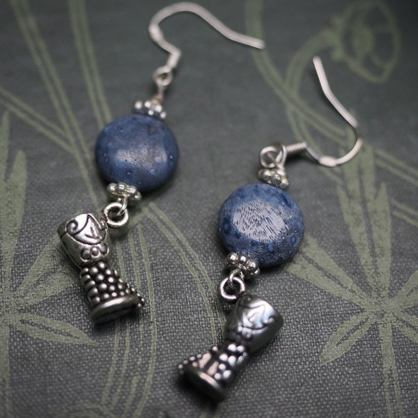 Chalice Earrings with Vintage Blue Coral - Element of Water - Pagan, Wiccan, Witchcraft - With sterling silver earwires
