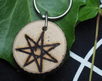 English Rowan Wood Fairy Star Keychain - Protection while Traveling - Pagan, Wicca, Witchcraft, Septagram, Elven star