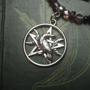 Raven Pentagram & Vintage Glass beads Necklace - For the Morrigan - Battle Goddess image 6