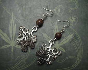Pine & Pinecone and Bronzite Ogham - For Awe and Direction - Pagan, Wicca, Ogham, Ogam, Celtic