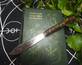 Athame with Apple Wood Rainbow Flower handle and Up-cycled Blade - Ritual Knife - for Pagans, Witches and Wiccans.