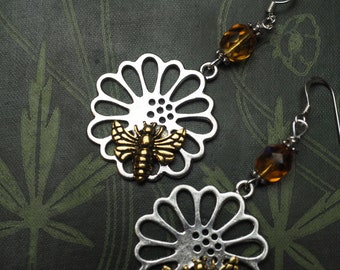 Bee and Flower Earrings - Melissa - Honey Magic - Pagan, Wicca, Witchcraft - with sterling silver earwires