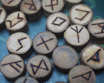 Wild CHERRY WOOD Elder Futhark Runes - Pagan, Norse, Witchcraft, Divination, Handmade