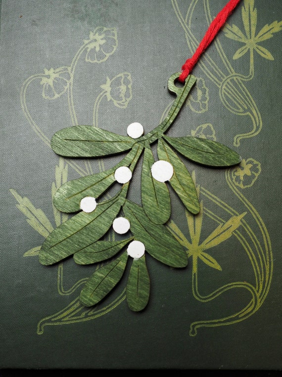 Wooden Mistletoe Yule Ornament - Love - Pagan, Winter Solstice, Yule or Christmas Tree decoration