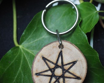 English Willow Wood Fairy Star Keychain - Resilience  - Pagan, Wicca, Witchcraft, Septagram, Elven star