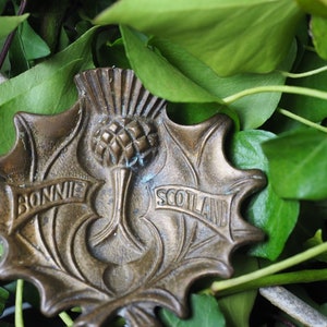 Thistle bonnie Scotland, Vintage Brass Offering Bowl Upcycled