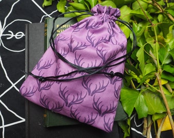 Purple Stag Antler Drawstring Bag for Tarot, Runes, Ogham, Gifts - Pagan, Wiccan, Witchcraft