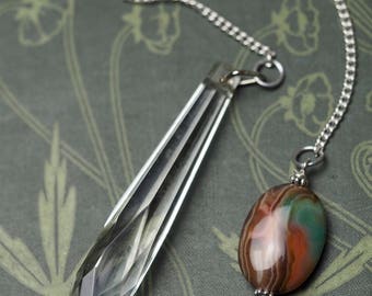 Antique Glass Crystal pendulum with gemstone for dowsing and divination - Pagan, Wicca, Witchcraft