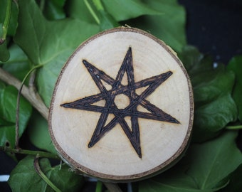 Silver Birch Wood Fairy Star Altar Piece For Meditation - Pagan, Wiccan, Witchcraft, Septagram, 7 pointed star, pyrography