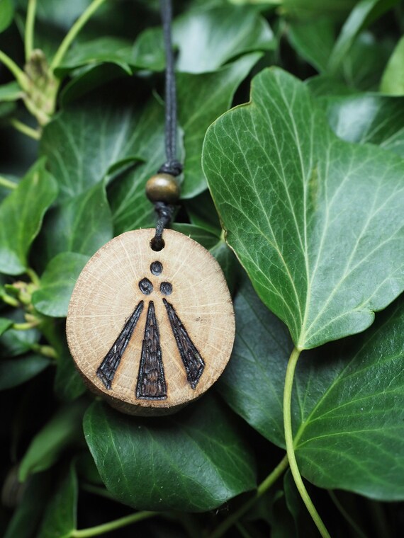 English Oak Wood Druid Awen Pendant for Inspiration Pagan Etsy