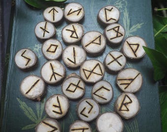 White Poplar WOOD Runes - 25 Elder Futhark Runes - Pagan, Norse, Witchcraft, Divination, Handmade, Ogham Tree