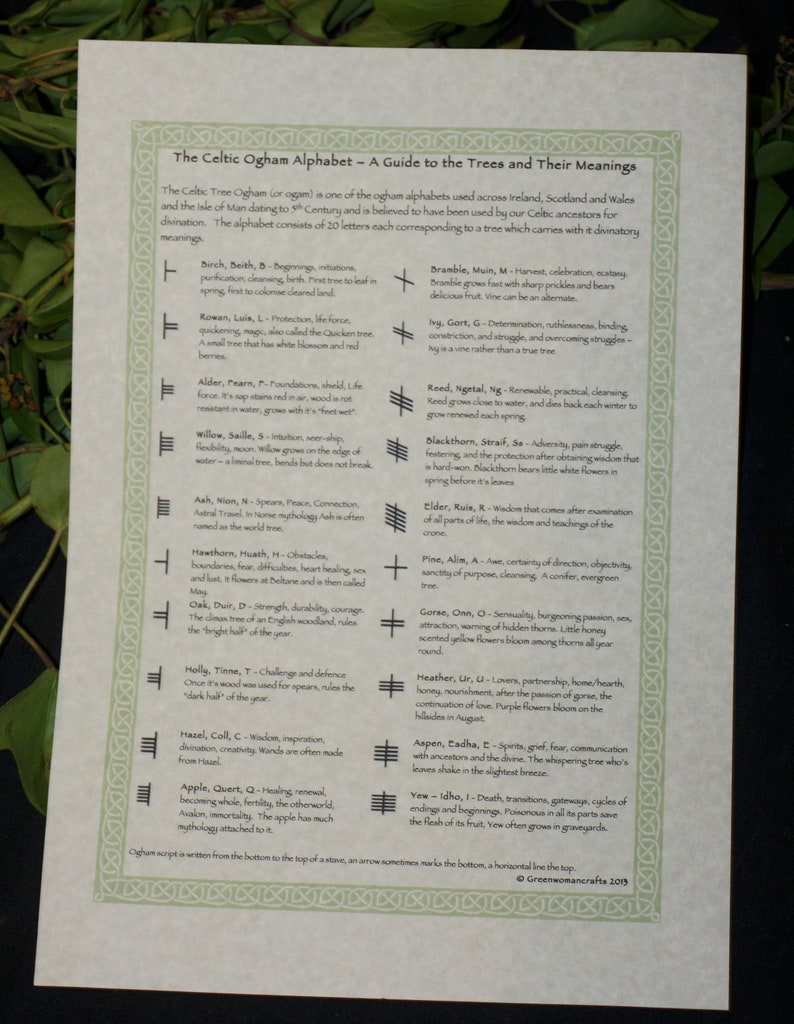 Ogham Inscriptions Runes Parchment Book of Shadow Page - Runes, Ogham, Theban Alphabet ...