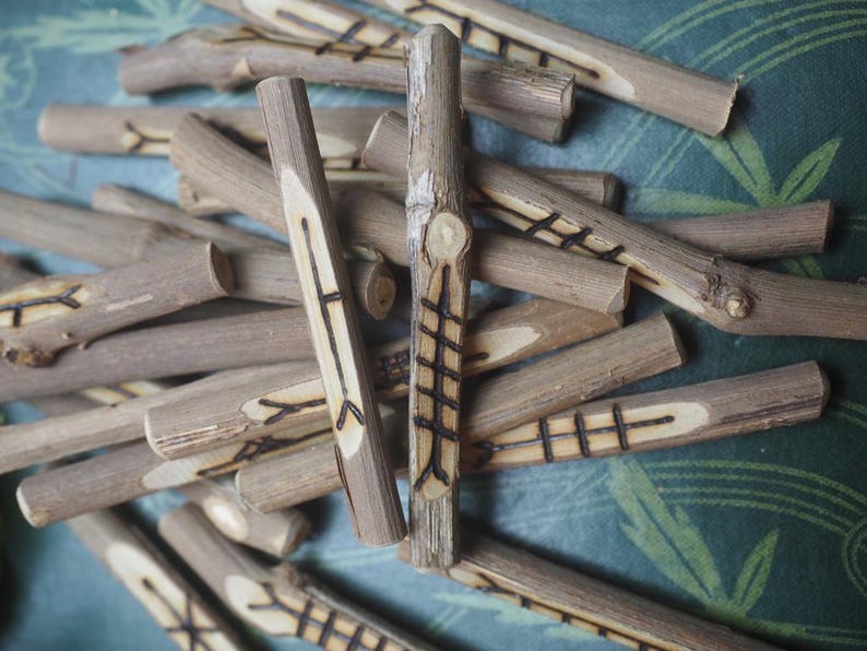 25 Grape Vine Wood Celtic Tree Ogham Staves With Bag - Including ...