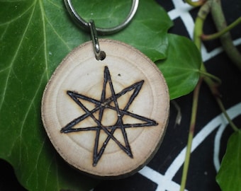 English Ash Wood Fairy Star Keychain - World Tree - Pagan, Wicca, Witchcraft, Septagram, Elven star