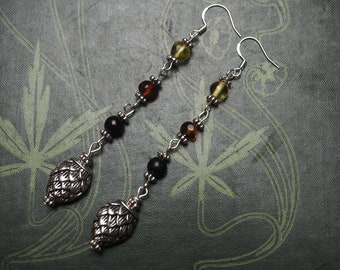 Baltic Amber & Lignite Jet Witches Earrings Hop Earrings for the Beer-loving Witch! - Pagan, Wiccan, witchcraft