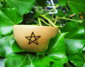 English Beech Wood Pentagram Offering Bowl - Pagan, Witchcraft, Magic, Sustainable, Pentacle