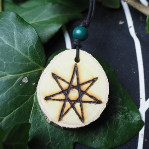 Spindle Wood Fairy Star Pendant - Spinning Magic  - For Pagans, Witches, Wiccans, Ogham Tree, Forfedha, Elven Star