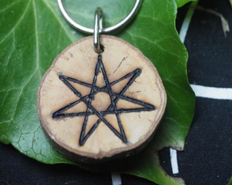 English Hawthorn Wood Fairy Star Keychain - Protection - Pagan, Wicca, Witchcraft, Septagram, Elven star