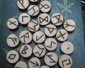 Bay Laurel Wood Runes - 25 Elder Futhark Runes - Pagan, Norse, Witchcraft, Divination, Handmade