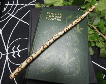 Rowan Wood Spiral Wand -  for Protection and Fey Workings - Wicca, Witchcraft, Pagan, Ogham tree, Faery Magic