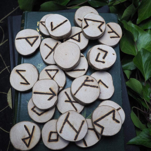 Large English HAZEL WOOD Runes - 25 Elder Futhark Runes - Pagan, Norse, Witchcraft, Divination, Handmade